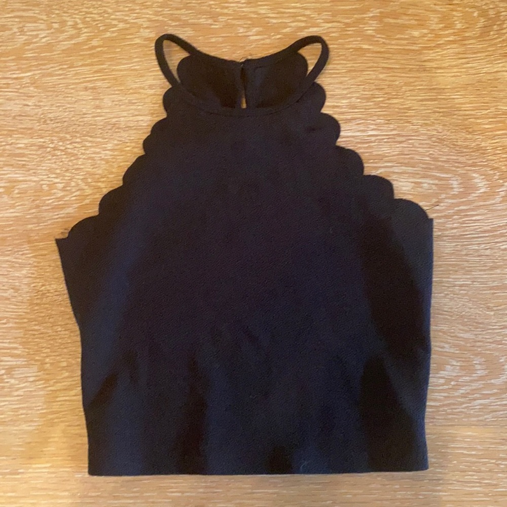 Black scallop edged halter crop top